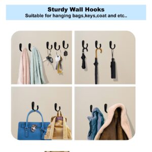 Kruodop 4 Pack Wall Hooks Wall Mounted Coat Hooks for Hanging Heavy Duty, Black Towel Hooks, Metal Single Coat Hanger with Screws Cup Retro for Coats, Handbags, Towels