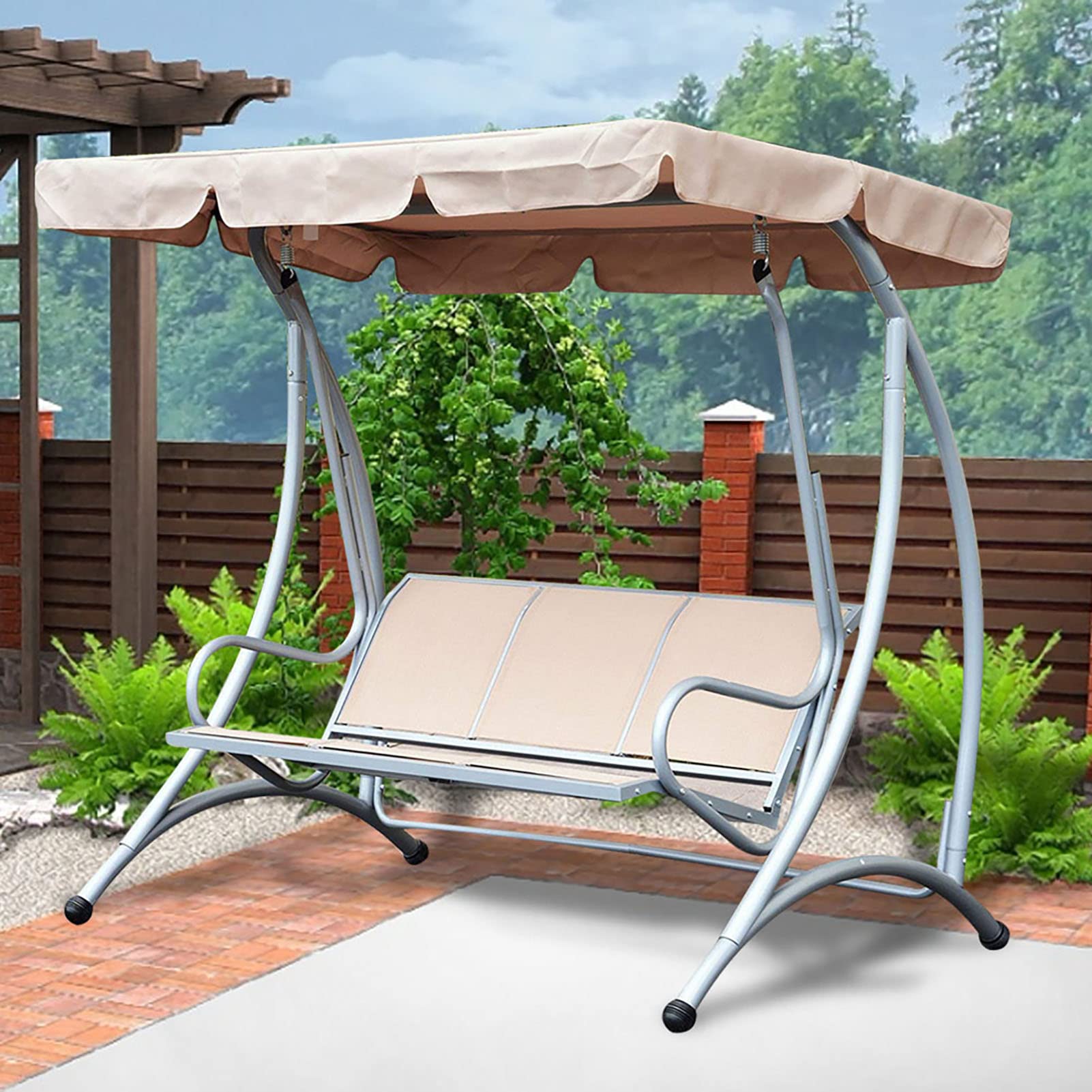 Swing Canopy,Outdoor Swing Canopy Chair Top Cover Swing Canopy Waterproof Cover Replacement Canopy Porch Top Cover Outdoor Seat Furniture for Patio Swing Garden Swing Outdoor(Beige)