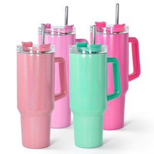 agh 4 pack 40 oz sublimation shimmer green pink red purple tumbler with stainless steel straw and lid, insulated double wall vacuum reusable cups with handle