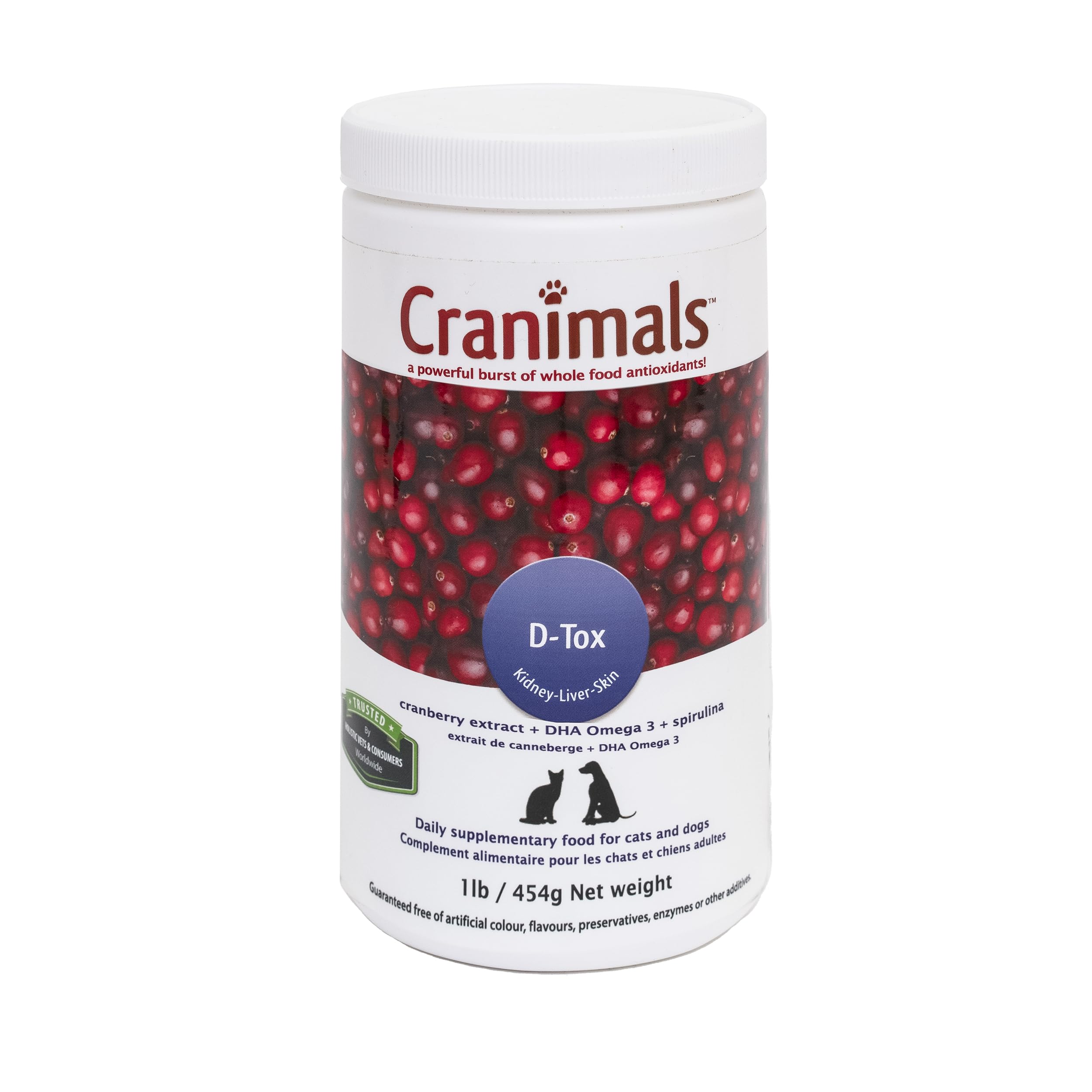 Cranimals D-Tox Daily Multivitamin for Dogs, Superfood Amino Acids, Antioxidants, DHA Fatty Acids, Vitamins E, B, D, Biotin, Minerals to Support Metabolic Function, Energy, Pet Wellness, Longevity