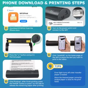 VLOXO Portable Printer, Cordless Thermal Printer Mini Inkless Printer Compatible with Phone & PC Tattoo Stencil Printer for Travel, Home, Office, with Thermal Paper and 10pcs Transfer Paper