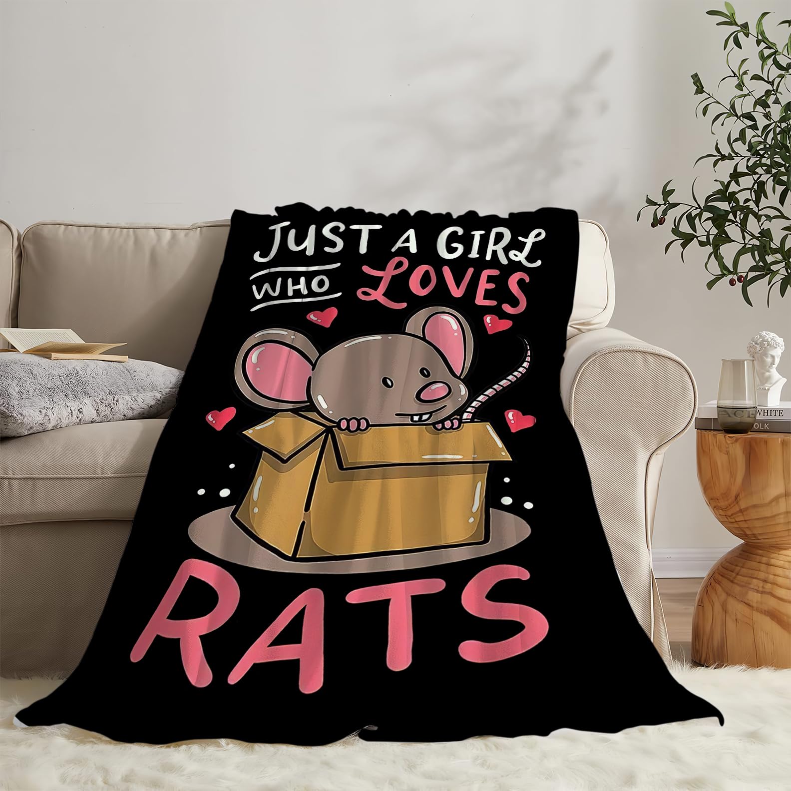 Mouse Rat Blanket Super Cozy Soft Mouse Rat Animal Stuff Decor Throw Blanket Warm Plush Fluffy Just a Girl Who Loves Rats Lightweight Fleece Flannel Gifts Blankets for Kids Adults 50"x40"