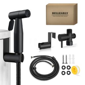 handheld bidet sprayer for toilet, stainless steel jet spray kit for baby diaper cloth and feminine wash, adjustable water pressure control, easy to install, black, bellearly