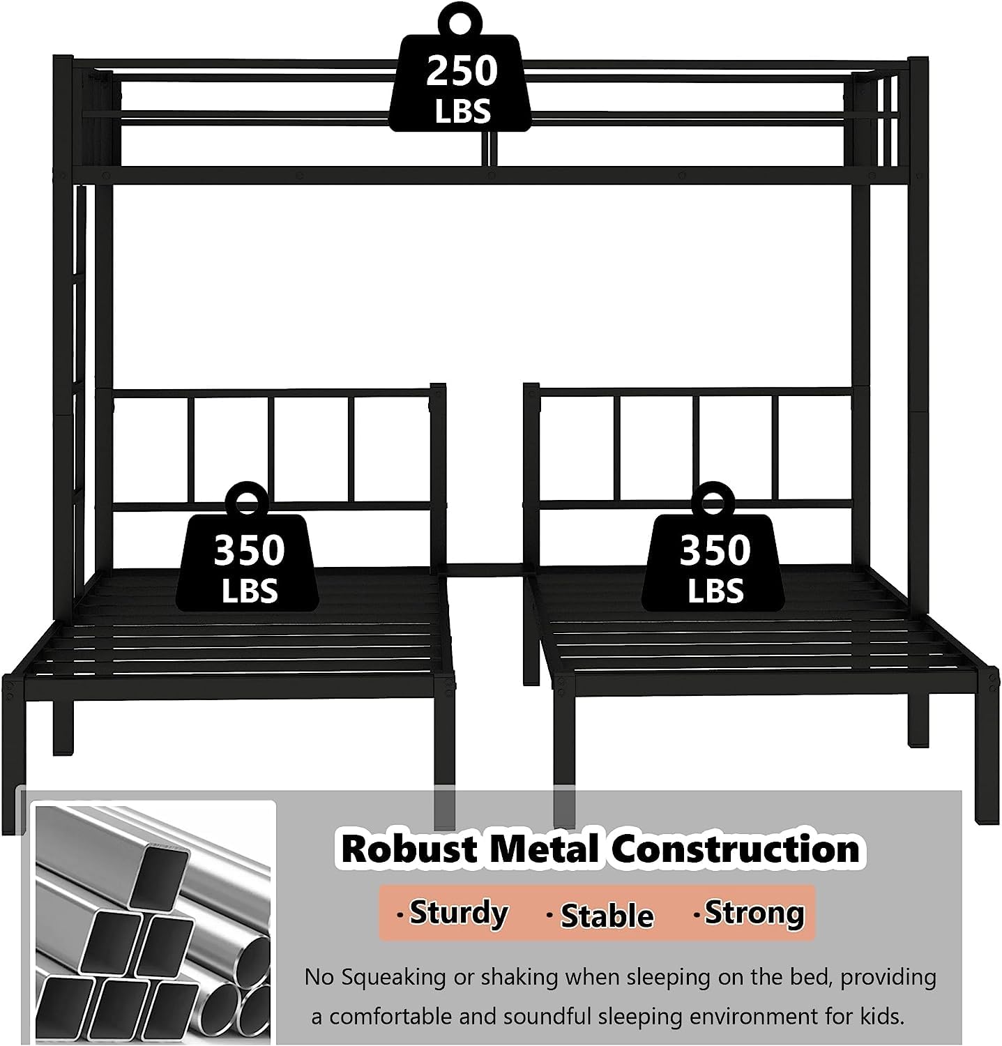 MERITLINE Triple Bunk Beds for 3, Metal Bunk Bed Twin Over Twin & Twin Size, Three Bed Bunk Beds for Kids, Teens,Can be Separated into 3 Twin Beds, Black