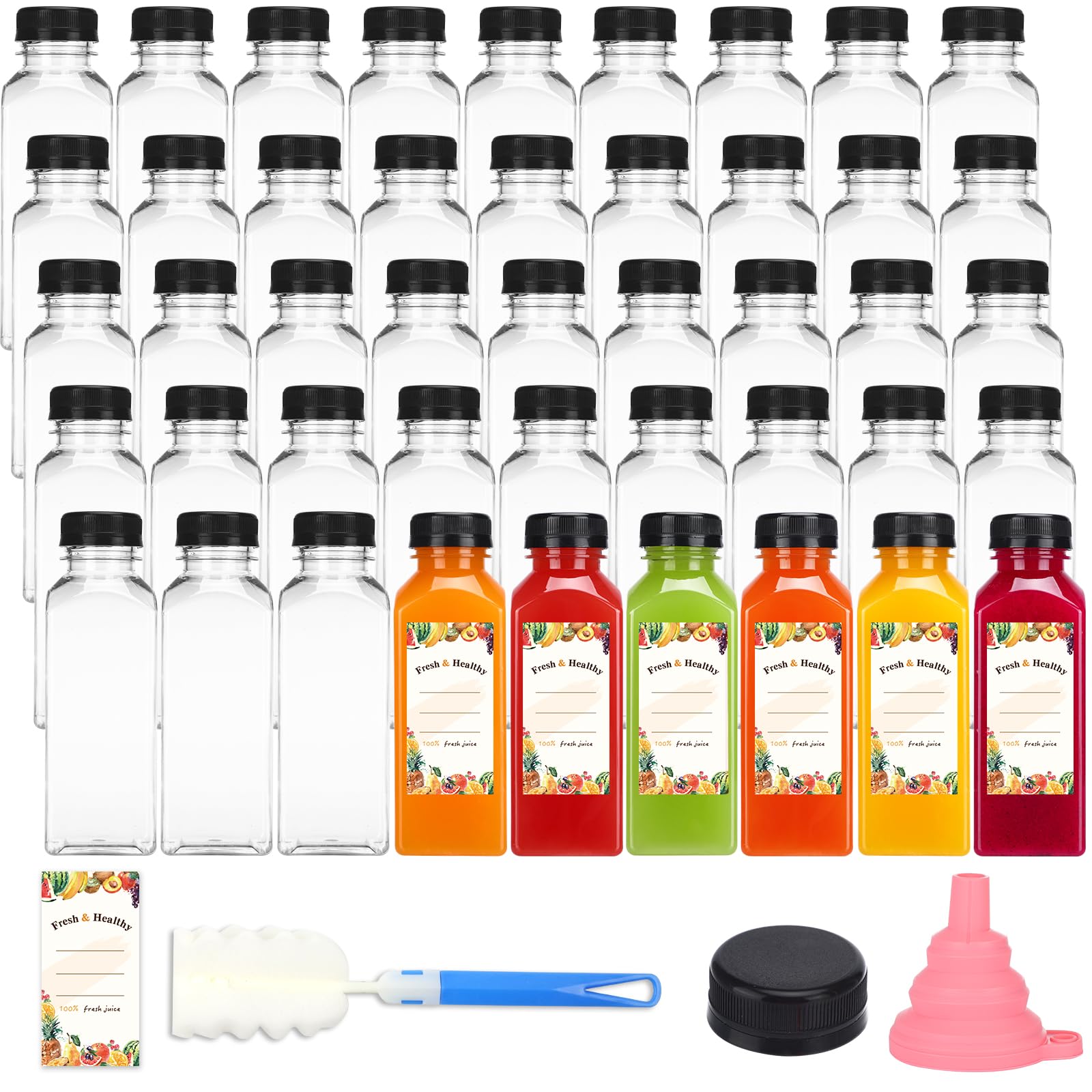 Moretoes 45pcs 12oz Juicing Bottles, Plastic Juice Bottles with Caps, Bulk Clear Empty Juicing Bottles for Drinking Milkshake Tea and Other Beverages