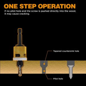 1/8"x3/8" Carbide Tipped Countersink Drill Bits with Low Friction Depth Stop, 1/4" Quick Change Hex Shank Countersink Drill with Replaceable HSS Pilot Drill Bit for Wood, Plastic, Woodworking