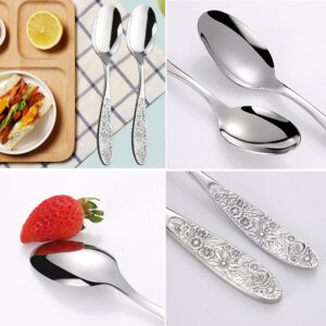 Ouliget Hammered Pattern Stainless Steel Bouillon Spoon,Embossed Pattern Flatware,Hammered Surface Dessert Spoons,7 Inch,Set of 4.