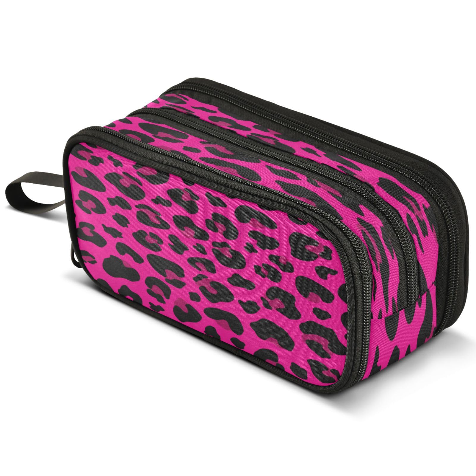 Gredecor Big Capacity Pencil Case for Girls Boys Hot Pink Leopard Cheetah Kids Pouch Bag Pen Boxes with Zipper Stationery Bag Supplies for School Office