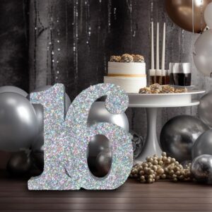 Eploger 16th Birthday Decorations Silver Glitter Number 16 Sign Decorations,16th Centerpieces for Table,Number 16 Table Topper Decor