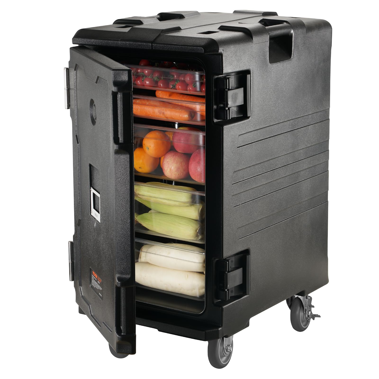 VEVOR Insulated Food Pan Carrier, 126 Qt Hot Box for Catering, LLDPE Food Box Carrier with Double Buckles, Front Loading Food Warmer with Handles, End Loader with Wheels for Restaurant, Canteen, etc.