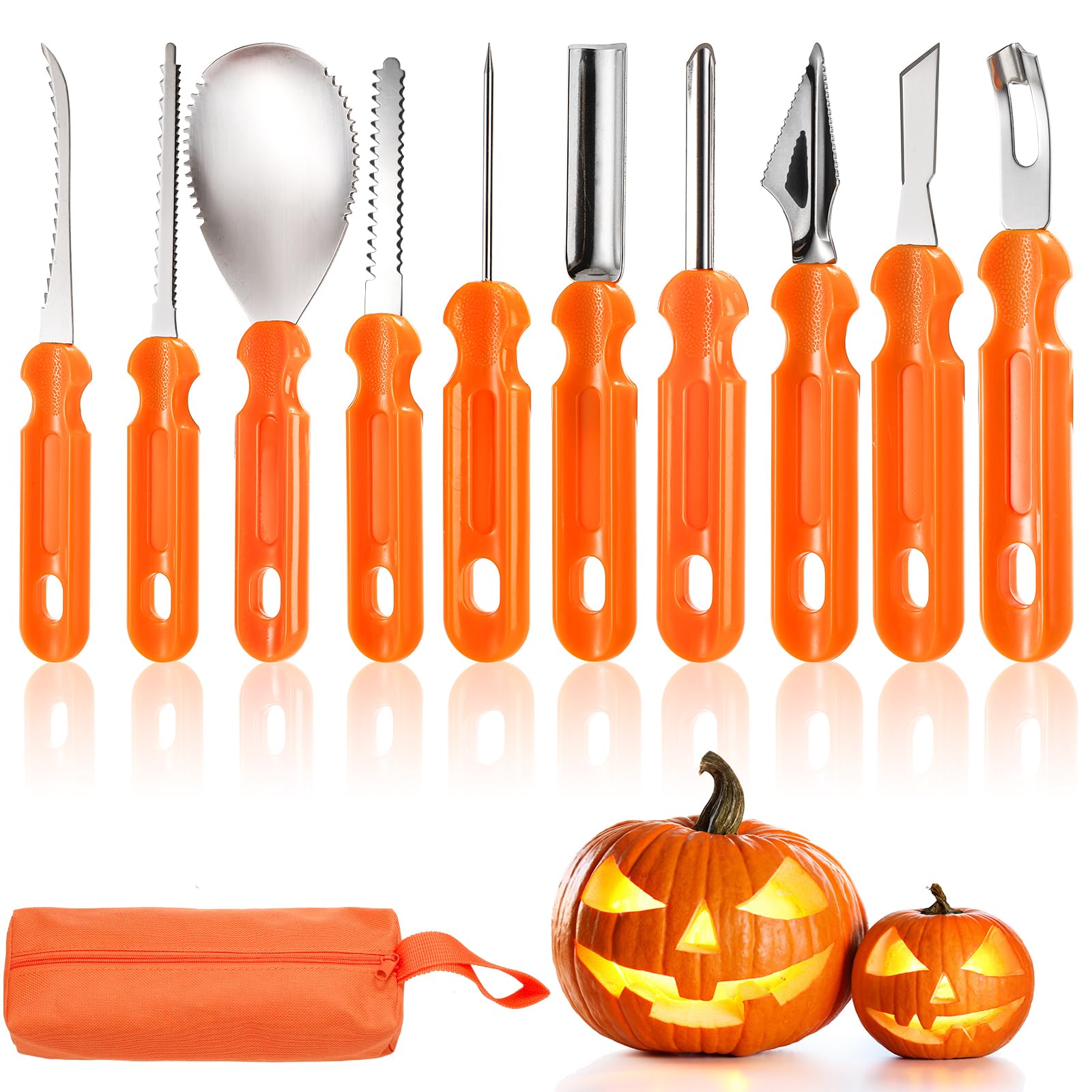 Youeon 10 Pcs Halloween Pumpkin Carving Kit with Carrying Case, Professional Stainless Steel Carving Tools for Halloween Decoration, Pumpkin Carving Tools Set