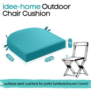 idee-home Outdoor Chair Cushions Set of 2, Thick 19" x 19" x 3" Patio Chair Cushions for Outdoor Furniture Waterproof with Ties, Outdoor Seat Cushion, Chair Pads Dining Chair Blue