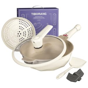 tiborang 8 in 1 frying pans nonstick,11" frying pan skillet with lid,steamer for cooking,all in one pan cookware for all stoves,woks & stir-fry pans nonstick,saute pan pfas-free/pfoa-free(white)