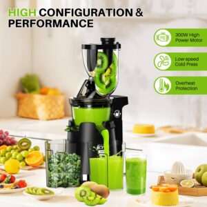 Cold Press Juicer Machines, 300W Slow Masticating Juicer Machines with 3.5inch (89mm) Large Feed Chute, Slow Cold Press Juicer Machines Vegetable and Fruit, Reverse Function Easy to Clean with Brush