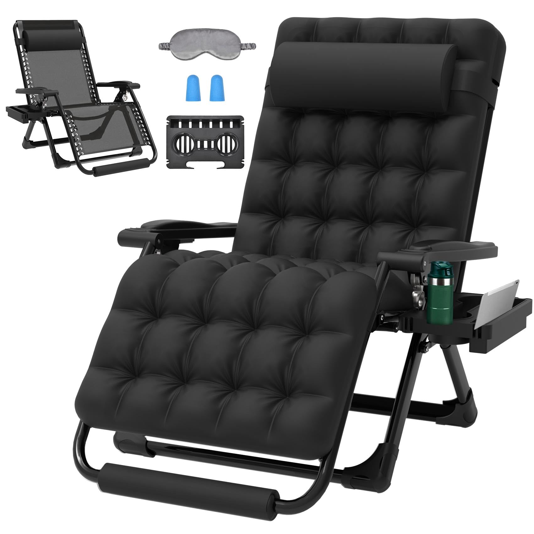 ZENPETIO Oversized Zero Gravity Chair, 33In XXL Zero Gravity Recliner Lounge Chair, Anti Gravity Chair for Indoor and Outdoor, Reclining Camping Chair for Lawn and Patio w/Cushion and Footrest, 500LBS