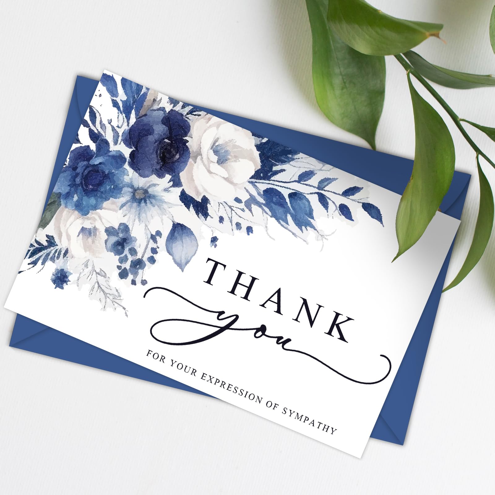 AnyDesign 30Pcs Floral Funeral Thank You Cards with Sticker Envelope, Watercolor Blue Flower Bereavement Card with Message for Memorial Service Loved Ones Celebration of Life