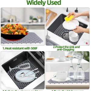 Sink Protectors for Kitchen Sink, 2PCS Kitchen Sink Mats Silicone Sink Protector, Sink Mats Grid for Kitchen Bottom of Farmhouse Stainless Steel Porcelain Sink 13.58 ''x 11.6 ''