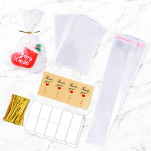 Cellophane Bags Total 200 Pcs (100 Pcs 4"x6" Flat Cellophane Bags & 100 Pcs 2"x10" Self Sealing Pretzel Rod Bags) Clear Cello Bags OPP Treat Bag Poly Bags for Bakery Favors Packaging with Twist Ties