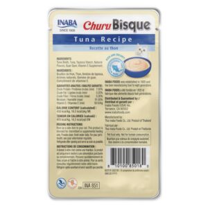 INABA Churu Bisque for Cats, Creamy Lickable Purée Side Dish with Vitamin E, 1.4 Ounces per Pouch, 12 Pouches, Tuna Recipe