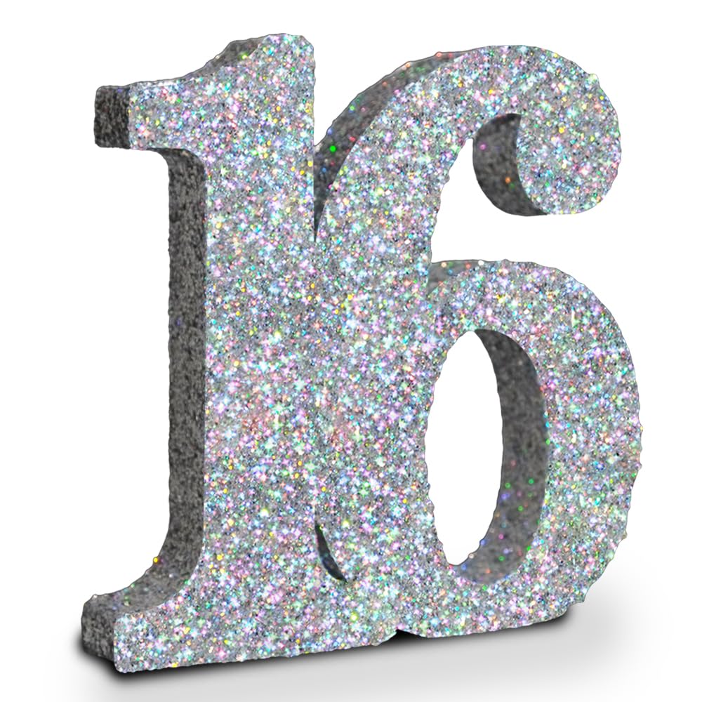 Eploger 16th Birthday Decorations Silver Glitter Number 16 Sign Decorations,16th Centerpieces for Table,Number 16 Table Topper Decor