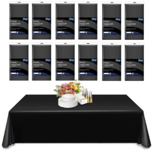 vrisssot 12-pack black plastic tablecloth-54 x 108 in.plastic tablecloths for rectangle tables,disposable table cloths for parties,banquet,birthdays, weddings.