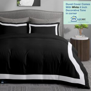 SLEEP-NEST Two Tone Duvet Cover Set King 104"x90" Long Staple 100% Egyptian Cotton - 3 Piece Shading Design 600TC Covers with Zipper Closure, Two Color Duvet Cover Super Soft, (White + Black)