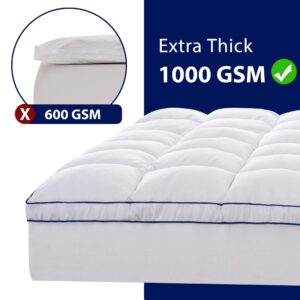 Hokway Queen Mattress Pad Mattress Topper with 8-21" Deep Pocket, 1000GSM Down Alternative Overfilled, Quilted Fitted Pillow Top Soft Cooling Mattress Protector