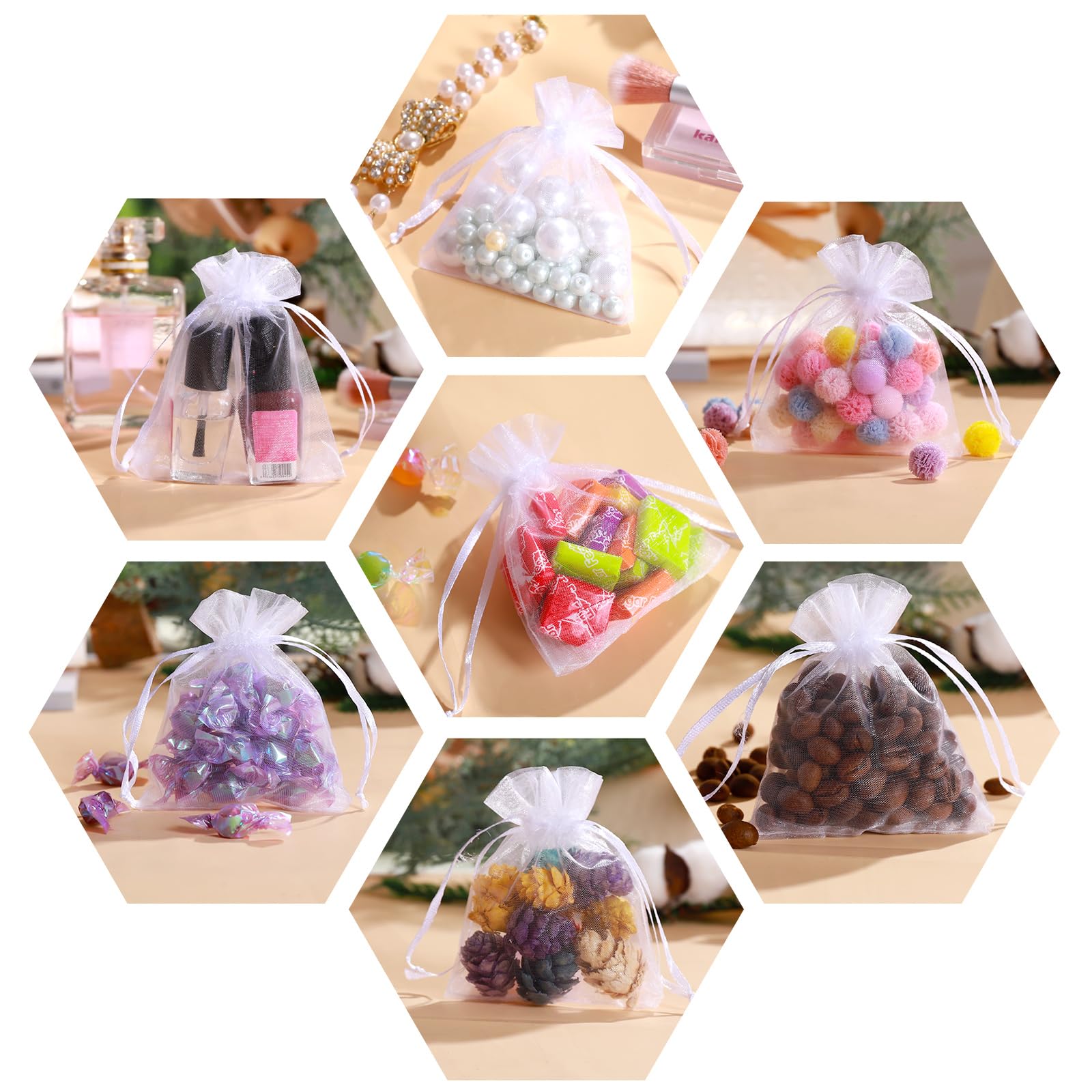 100Pcs White Organza Bags, 2x3Inch Sheer Wedding Party Favor Bags with Drawstring, Jewelry Gift Bags Christmas Candy Pouches