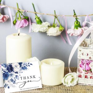 AnyDesign 30Pcs Floral Funeral Thank You Cards with Sticker Envelope, Watercolor Blue Flower Bereavement Card with Message for Memorial Service Loved Ones Celebration of Life