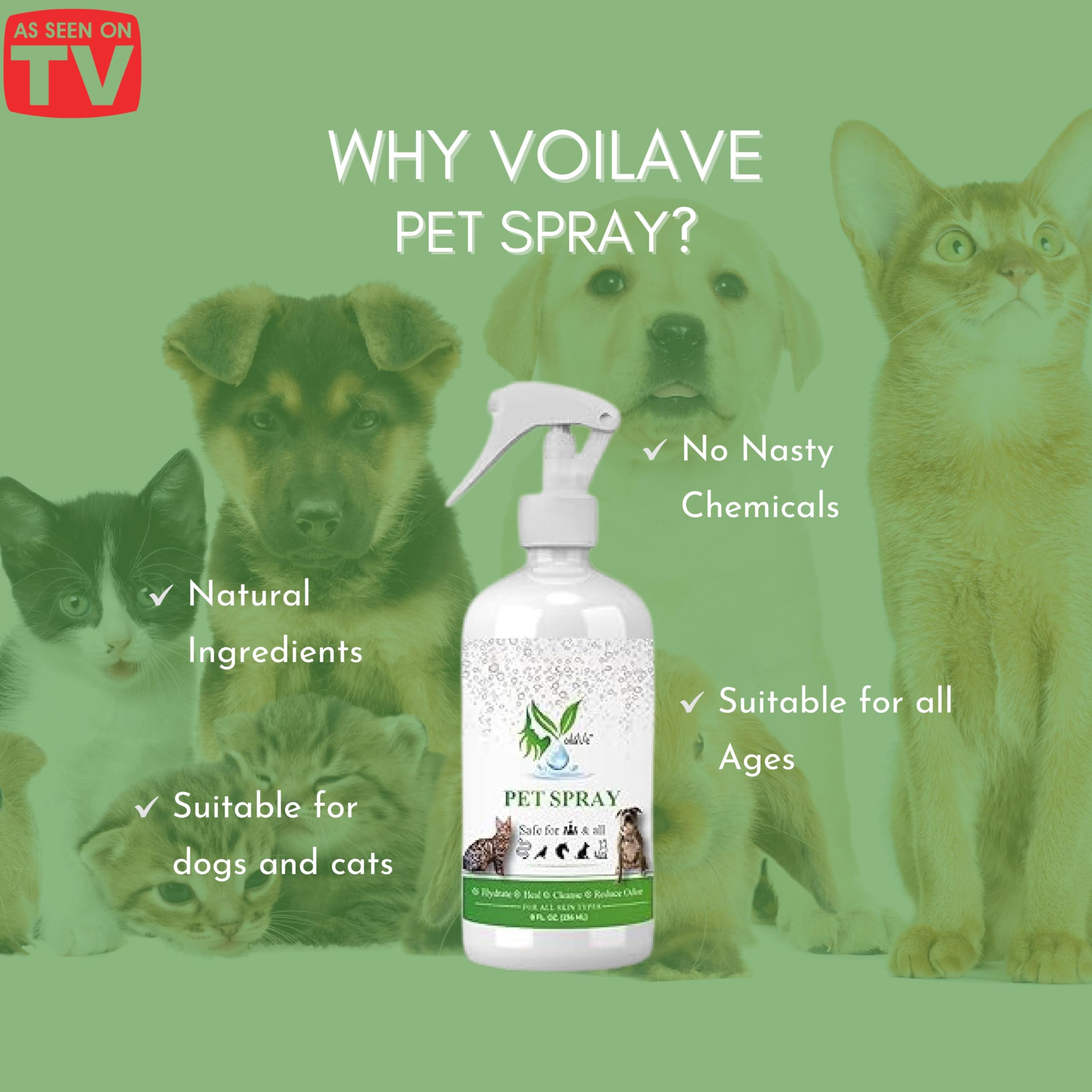 VoilaVe Pure Hypochlorous Acid Spray for Dogs, Cats | Pet Spray for Itchy, Irritated Skin, Allergy, Rashes | Supports Hydration, and Reduce Odor - 8 Oz