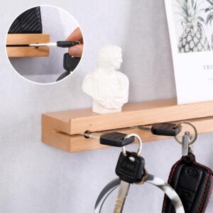 Gartely Wooden Wall Key Holder with Shelf Wood Key Rack Wall Magnetic Key Holder Board Magnet Key Storage Hook Wood Floating Shelf with Neodymium Magnets