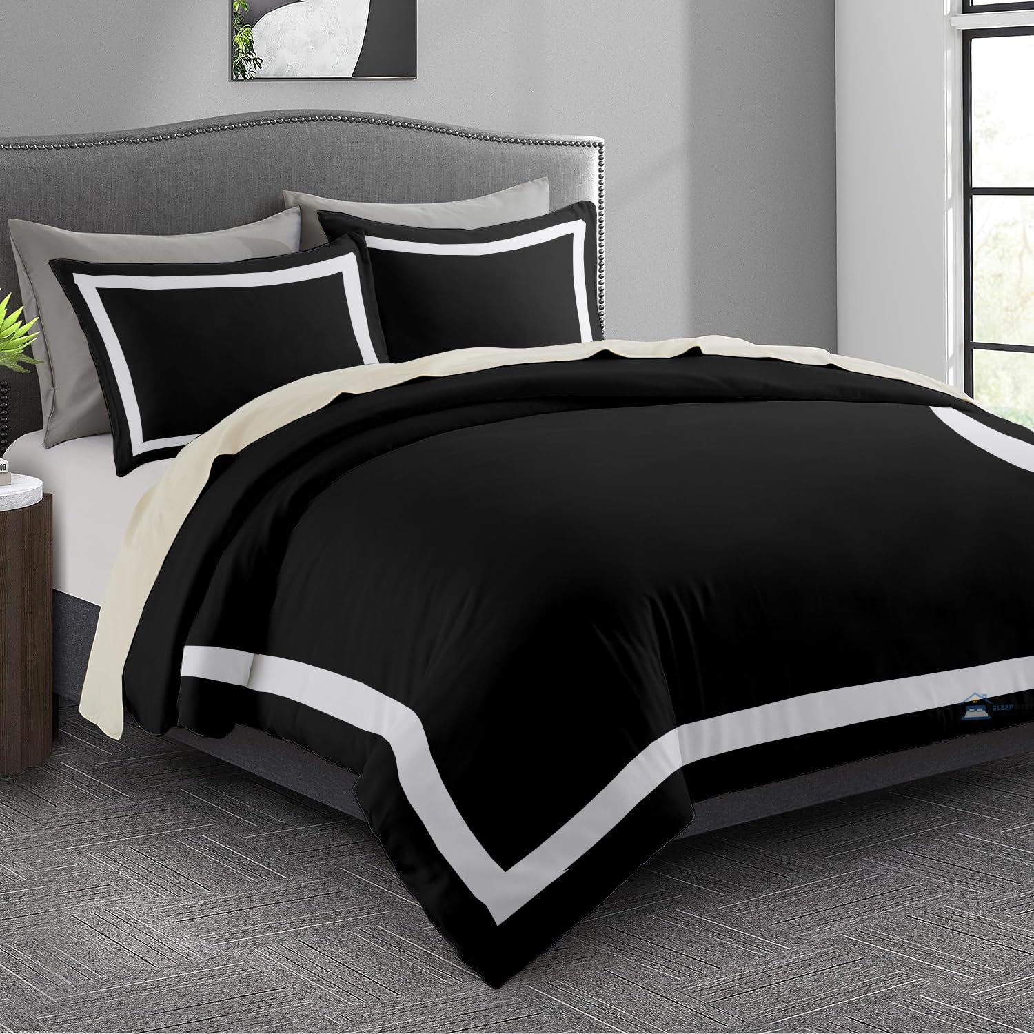 SLEEP-NEST Two Tone Duvet Cover Set King 104"x90" Long Staple 100% Egyptian Cotton - 3 Piece Shading Design 600TC Covers with Zipper Closure, Two Color Duvet Cover Super Soft, (White + Black)