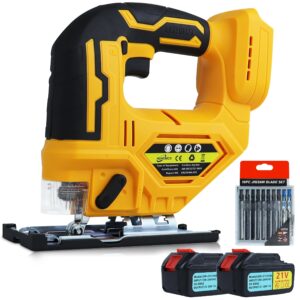 cordless jigsaw brushless motor with 2pcs 4ah li-ion batteries, led light, electric huhomco jigsaw 6 variable speed, 10pcs blades, fast charger & carry case included