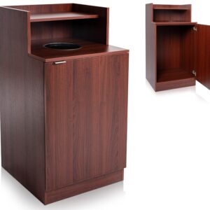 Alpine Restaurant Trash Bin Cabinet - Commercial Trash Can Garbage Receptacle Indoor with Tray Holder for 32 Gallon Garbage Bin (Mahogany)