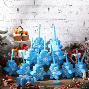 Sliner 12 Pcs Christmas Party Plastic Cups 10 oz Xmas Tree Gingerbread Peppermint Candy Snowflake Cups Gift Set with Lids Straws for Xmas Birthday Party Gifts Supplies