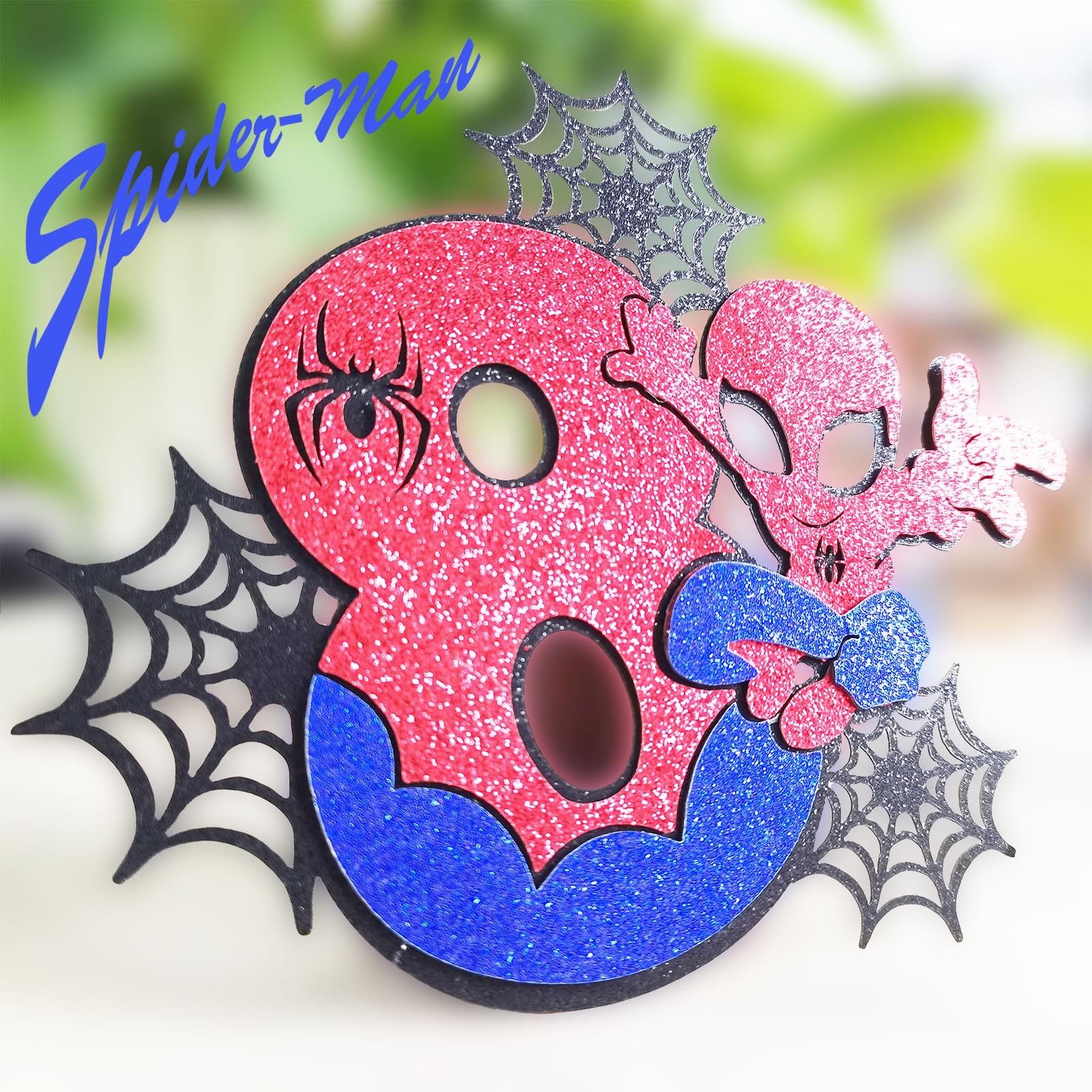 7 Pcs Cake Toppers, Cartoon Heroes Spider Pattern Birthday Cake Toppers, Personalised 3rd Birthday Cake Topper, Double Sided Glitter Cupcake Topper Birthday Party Decorations for Boys Children Kids