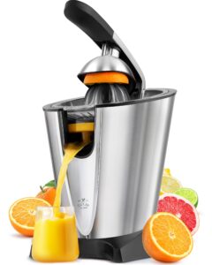 zulay citrus juicer electric - stainless steel orange juicer with 160w powerful motor - interchangeable cones for all citrus - filters out seeds & pulp - dishwasher-safe parts