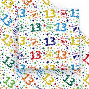 wrapaholic birthday wrapping paper sheet - 6 sheets colorful 13th birthday design folded flat for birthday, party, baby showers - 19.7 inch x 27.5 inch per sheet