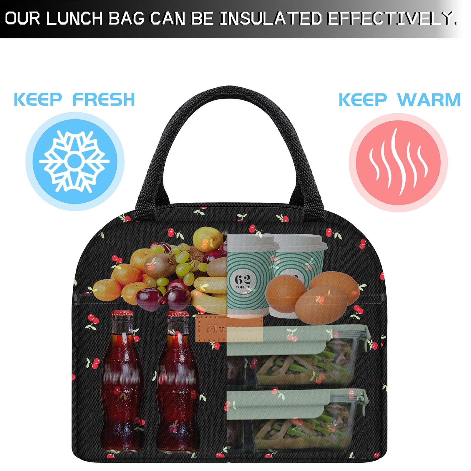 MuForu Cute Lunch Bag Women with Placemats，Insulated Lunch Box for Women,Placemats Keep Clean and Hygienic Durable Leakproof Thermal Bag High Capacity for Travel Picnic Insulated Lunch Bag