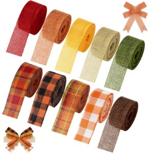 whaline 10 rolls 50 yards plaid burlap ribbon rolls 1 inch fall wrapping ribbon thanksgiving ribbon autumn decorative ribbon for autumn harvest thanksgiving wreath decoration