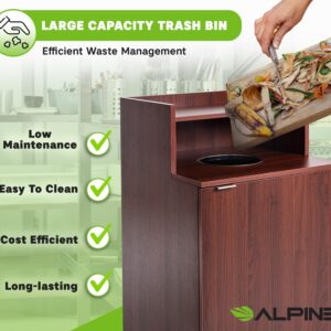 Alpine Restaurant Trash Bin Cabinet - Commercial Trash Can Garbage Receptacle Indoor with Tray Holder for 32 Gallon Garbage Bin (Mahogany)