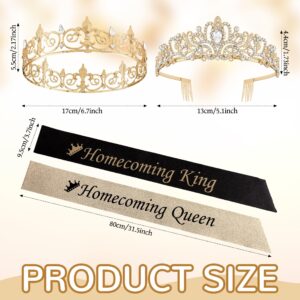 Saintrygo 4 Pcs Homecoming King and Homecoming Queen Crown Set with Sashes Prom Party Supplies for School(Elegant Style,Gold)