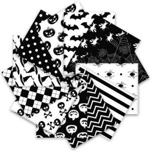 whaline 12pcs halloween cotton fabric bundles 18 x 22 inch spider pumpkin bat witch plaid stripe dot fat quarters white black quilting patchwork squares sewing fabrics for diy craft party decor