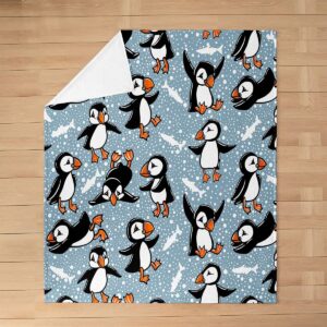 jejeloiu Cute Puffin Blanket 40"x50" Puffin Bird Drawing Plush Throw Blanket, for Kids Boys Girls Decor Cute Animal Fishing Flannel Fleece Blanket Microfiber Snowflake Bedroom