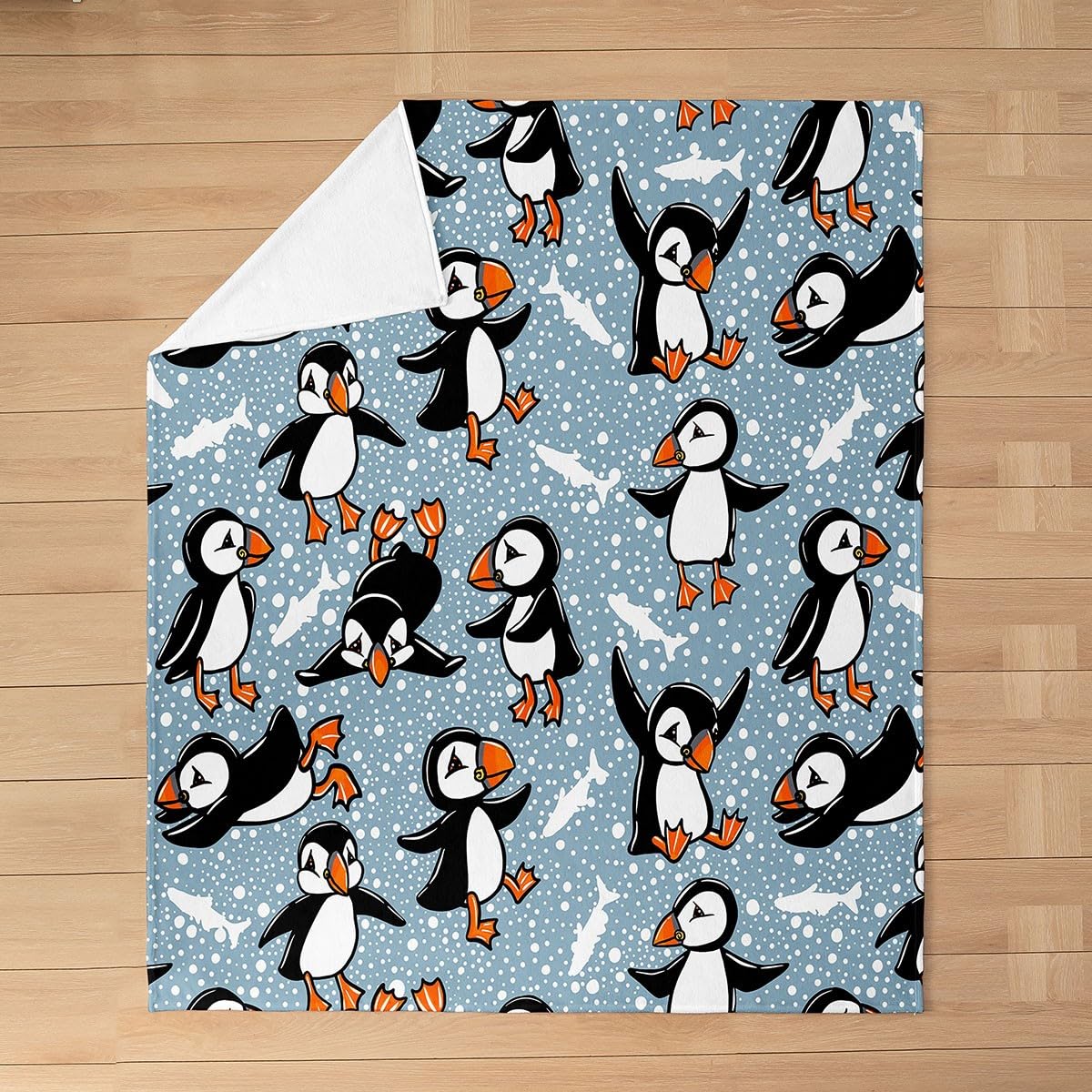 jejeloiu Cute Puffin Blanket 40"x50" Puffin Bird Drawing Plush Throw Blanket, for Kids Boys Girls Decor Cute Animal Fishing Flannel Fleece Blanket Microfiber Snowflake Bedroom