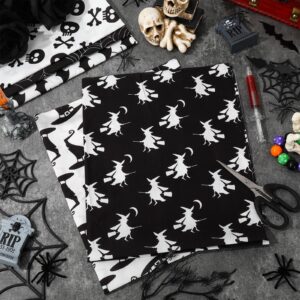 Whaline 12Pcs Halloween Cotton Fabric Bundles 18 x 22 Inch Spider Pumpkin Bat Witch Plaid Stripe Dot Fat Quarters White Black Quilting Patchwork Squares Sewing Fabrics for DIY Craft Party Decor