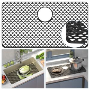 toovem silicone sink protectors for kitchen sink, 28'x 15 inches kitchen sink mats for bottom of farmhouse stainless steel porcelain sink with rear drain, black