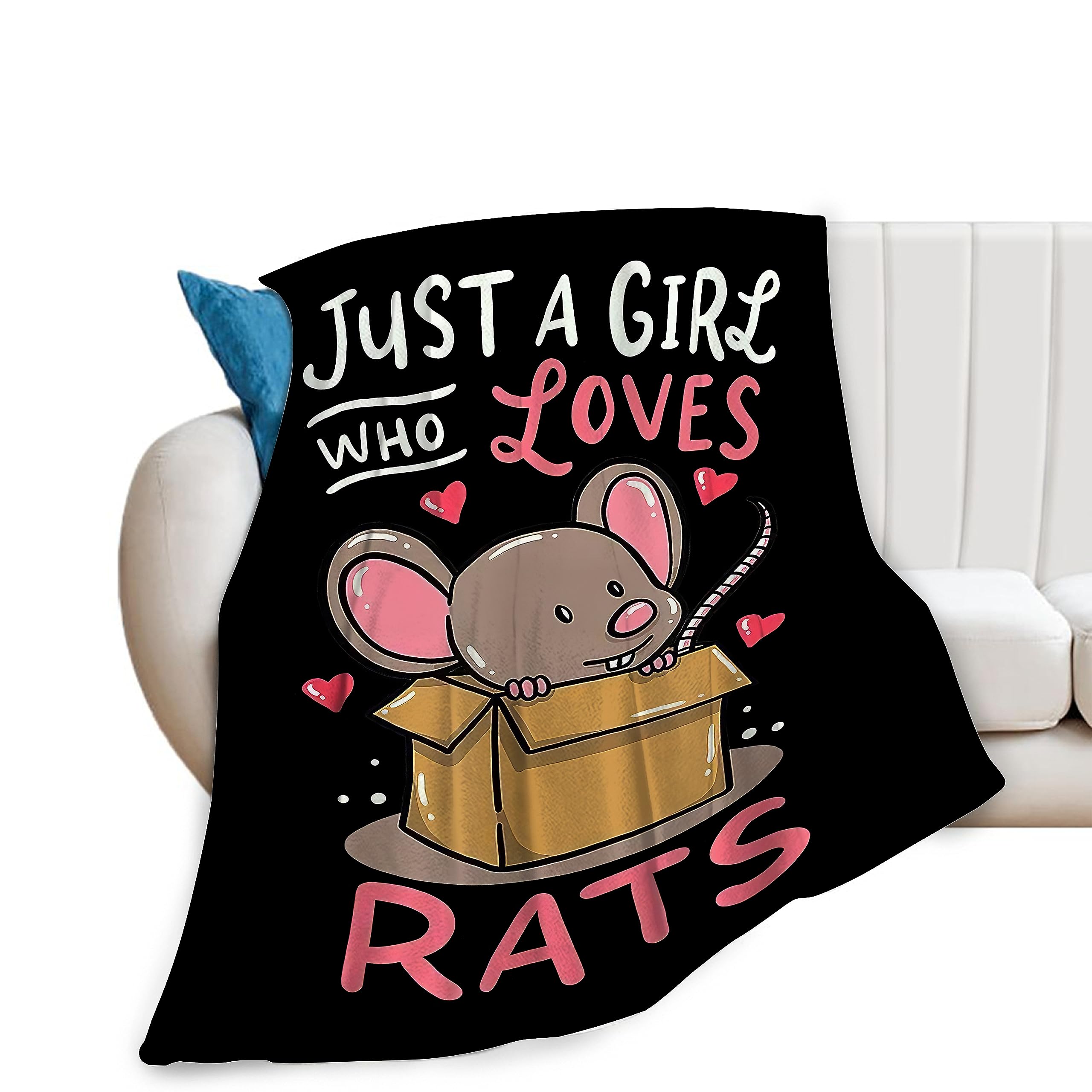 Mouse Rat Blanket Super Cozy Soft Mouse Rat Animal Stuff Decor Throw Blanket Warm Plush Fluffy Just a Girl Who Loves Rats Lightweight Fleece Flannel Gifts Blankets for Kids Adults 50"x40"