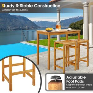 Tangkula Acacia Wood Bar Stool Set of 4, 30-Inch Height Bar Chair with Saddle Shaped Seat & Sturdy Footrest, Patio Furniture Chair Set, with 400 LBS Capacity, for Porch, Poolside, Balcony (4)