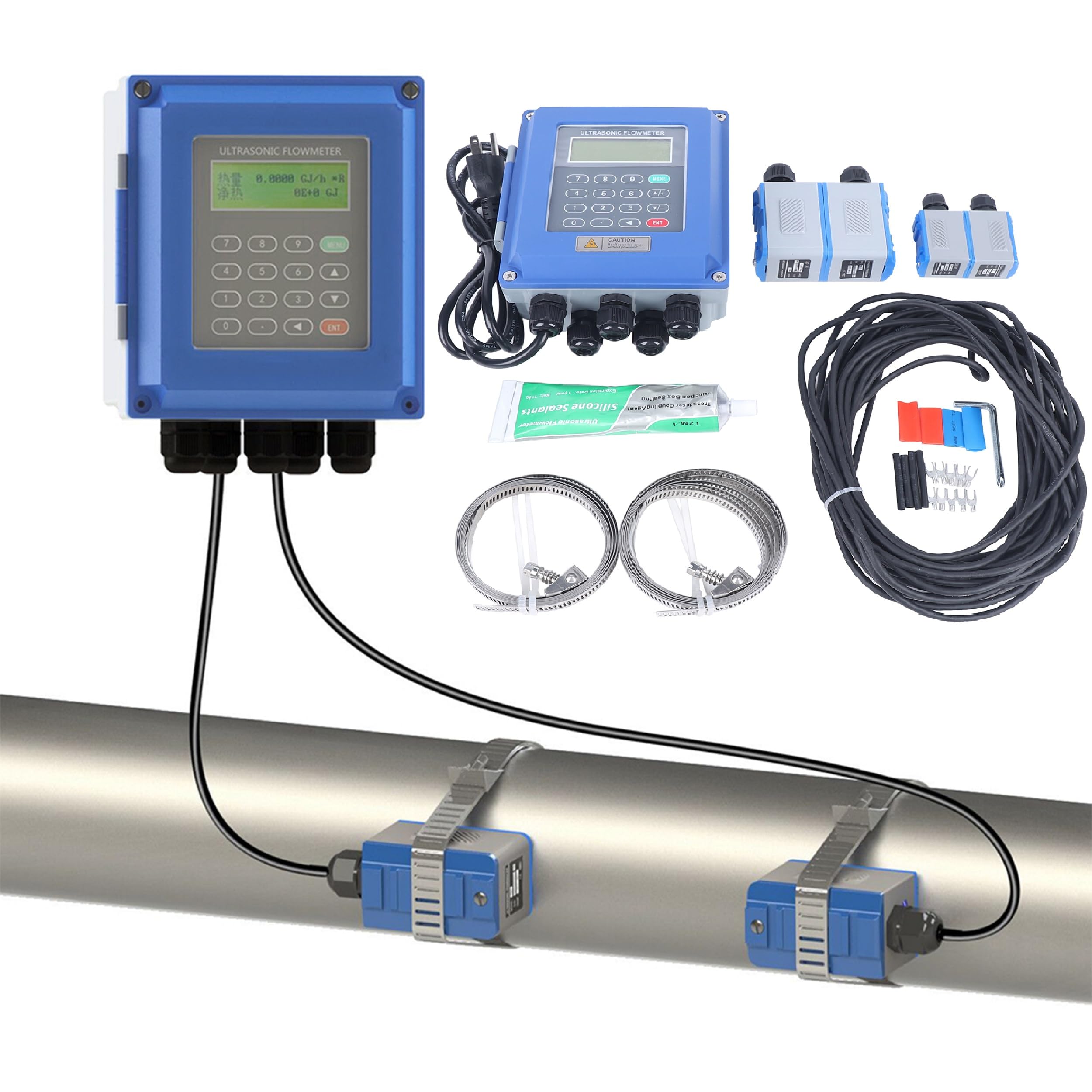 Ultrasonic Flow Meter Tuf-2000b Tm-1 & Ts-2, Liquid Flowmeter Dn20-700mm Sensor Ip67 for Water, sea Water, Sewage, Oil, Alcohol, etc.